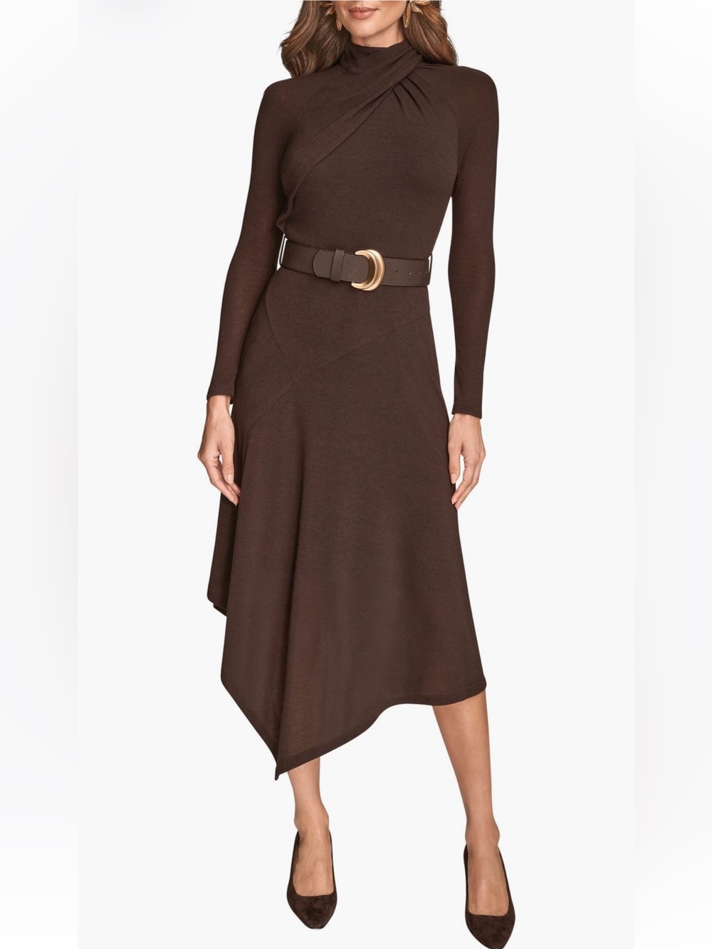 NWT Donna Karan New York Long Sleeve Knit Midi Dress Sz L